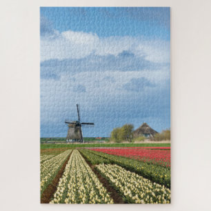 Windmolen en tulpen in een verticaal veerlandschap legpuzzel