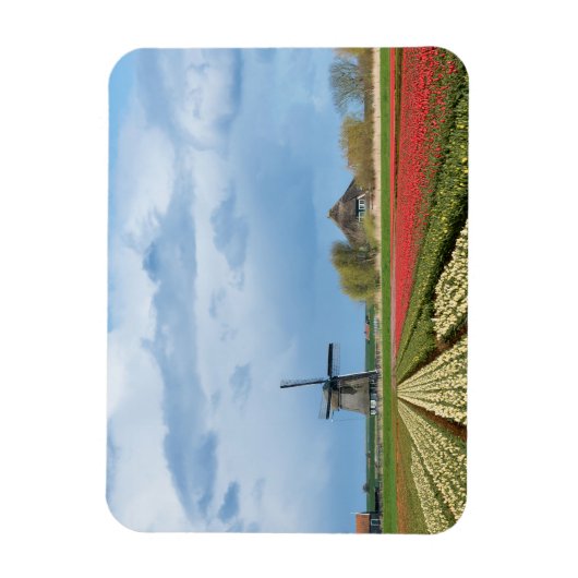 Windmolen en tulpen landschap rechthoekige magneet (Verticaal)