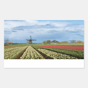 Windmolen en tulpen, rechthoekige rechthoekige zel sticker