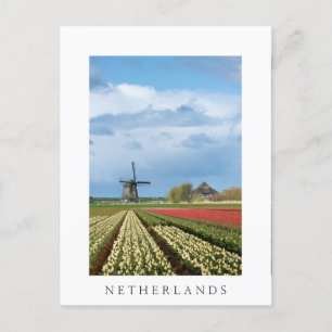 Windmolen en tulpen verticaal wit briefkaart