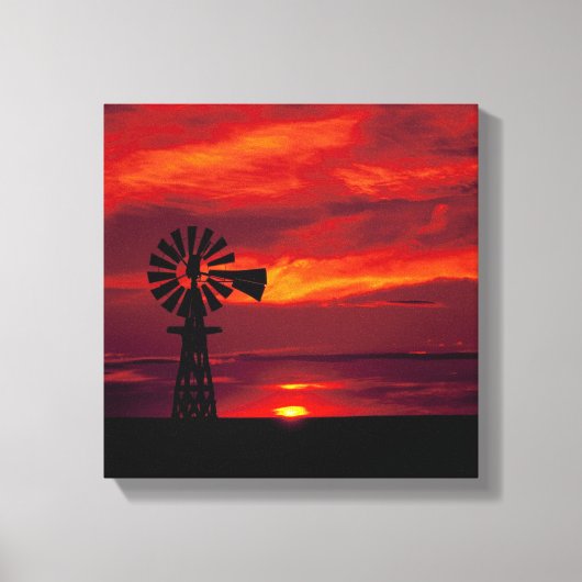 Windmolen en zonsondergang canvas afdruk (Voorkant)