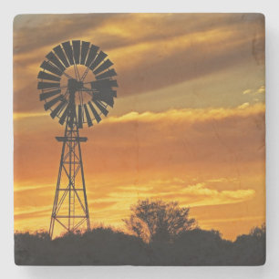 Windmolen en zonsondergang, William Creek, Oodnada Stenen Onderzetter