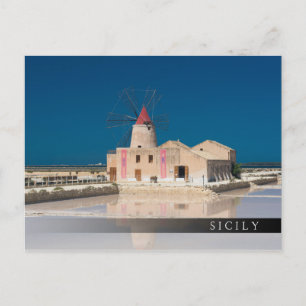 Windmolen en zoutpannen in de salina van Trapani Briefkaart