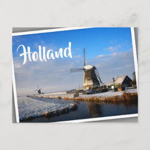 Windmolen in de sneeuw in een nederlands winterlan briefkaart