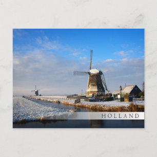 Windmolen in de sneeuw in een nederlands winterlan briefkaart