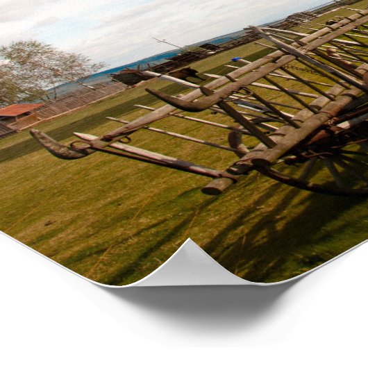 Windmolen in groen veld en witte wolken en blauwe  poster (Hoek)