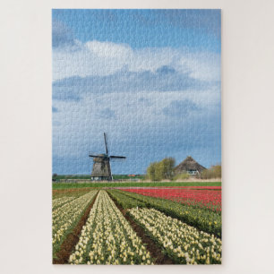 Windmolen met verticale tulipbloemen legpuzzel