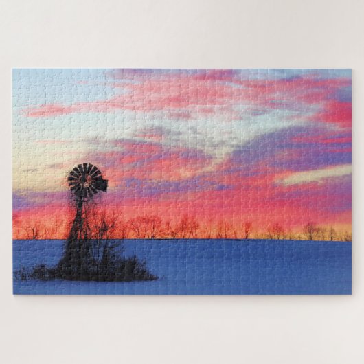 Windmolen met Winter Pink Sunrise Legpuzzel (Horizontaal)