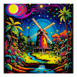 Windmolen onder sterrenhemel 3 perfect poster