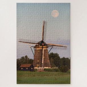 Windmolen onder volle maan legpuzzel