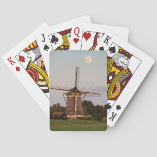 Windmolen onder volle maan speelkaarten