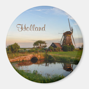 Windmolen op het platteland, Holland text magnet Magneet