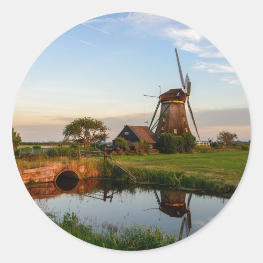 Windmolen op het platteland van Nederland rond de Ronde Sticker (Voorkant)