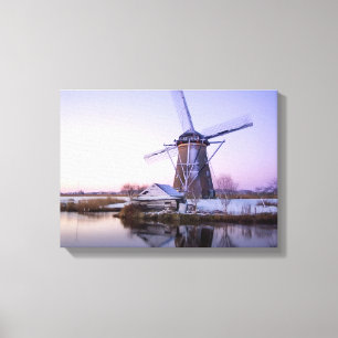 Windmolen tijdens zonsopgang, Holland op wintercan Canvas Afdruk