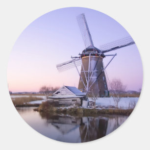 Windmolen tijdens zonsopgang in Holland rond stick Ronde Sticker