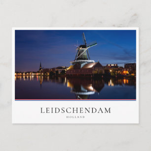 windmolen van Leidschendam met nachtelijke reflect Briefkaart