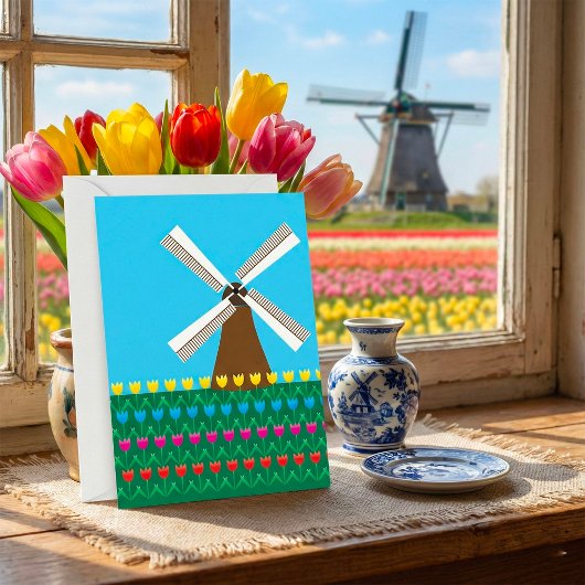 Windmolen van Tulp Flowers Kaart