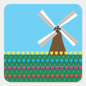 Windmolen van Tulp Flowers Vierkante Sticker (Voorkant)