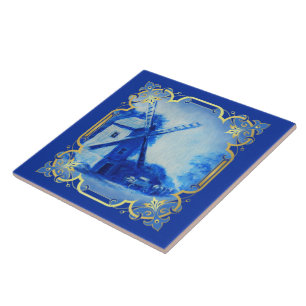 windmolen van Zwitserse/Noorse/Holland: blauw delf Tegeltje