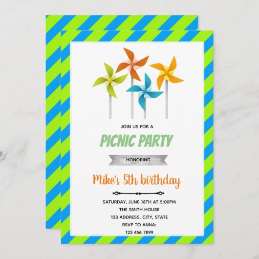 Windmolen verjaardagsuitnodiging kaart (Voorkant / Achterkant)