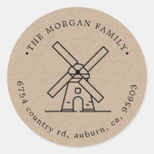Windmolenillustratie Retouradres Monogram Ronde Sticker (Voorkant)