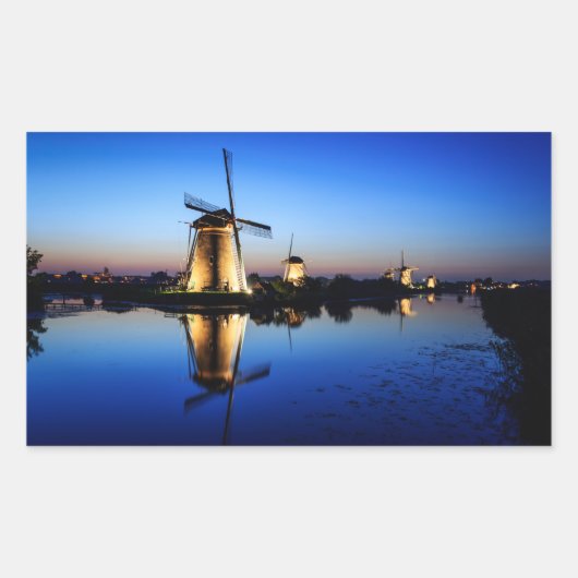 Windmolens bij Blue Hour rechthoekige sticker (Voorkant)