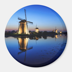 Windmolens bij Blue Hour round magnet Magneet