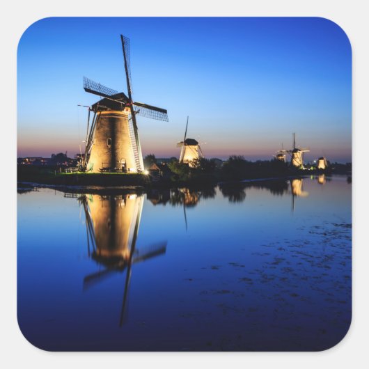 Windmolens bij Blue Hour square sticker (Voorkant)