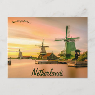 Windmolens bij zonsondergang in Nederland Briefkaart