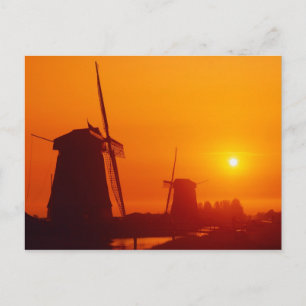 Windmolens bij zonsondergang, Schermerhorn, Nederl Briefkaart