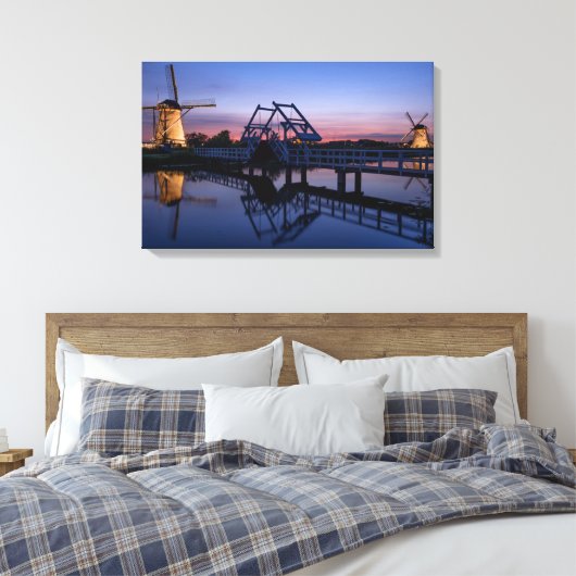 Windmolens en een ophaalbrug bij zonsondergang can canvas afdruk (Insitu (Slaapkamer))