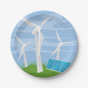 Windmolens en zonnecellen papieren bordje