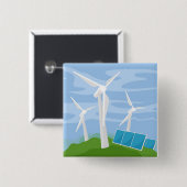 Windmolens en zonnecellen vierkante button 5,1 cm (Voorkant /achterkant)