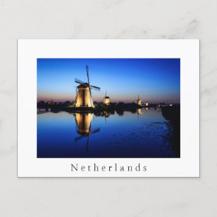 Windmolens in Blue Hour White Netherlands briefkaa Briefkaart
