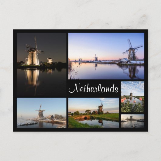 Windmolens in het Nederlandse collage-briefkaart Briefkaart (Voorkant)