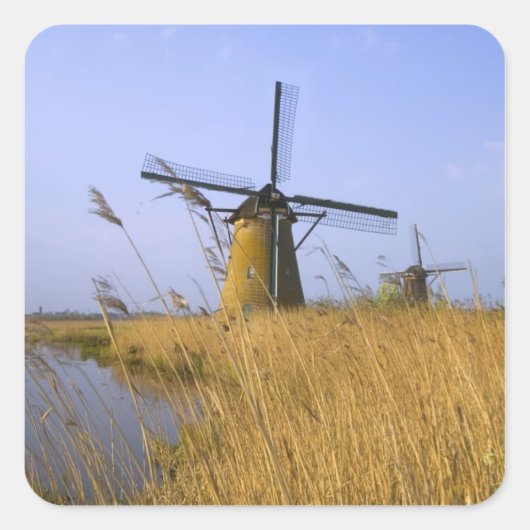 Windmolens langs het kanaal in Kinderdijk, 2 Vierkante Sticker (Voorkant)