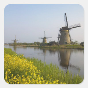 Windmolens langs het kanaal in Kinderdijk, Vierkante Sticker
