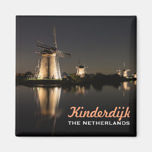 Windmolens verlicht bij nacht Kinderdijk magnet Magneet