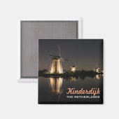 Windmolens verlicht 's nachts Kinderdijk magneet (Voorkant / Achterkant)