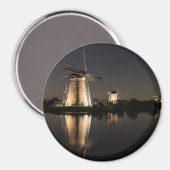 Windmolens verlicht 's nachts ronde magneet (Voorkant / Achterkant)