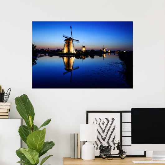 Windmolens voor het afdrukken van poster met blauw (Thuiskantoor)