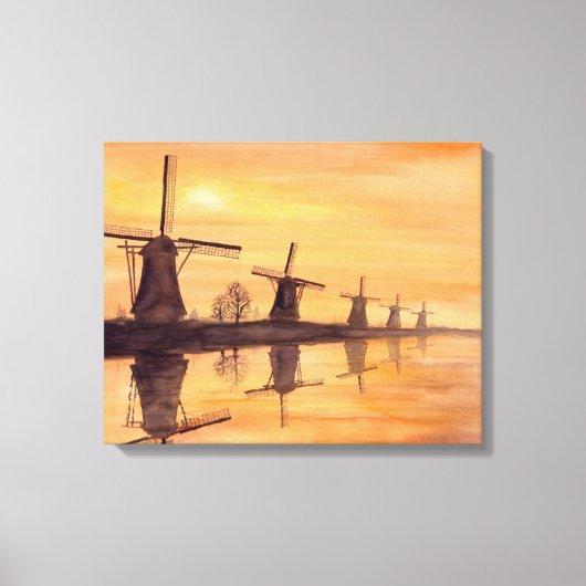 Windmolens Zonneverf Waterverf Canvas Afdruk (Voorkant)