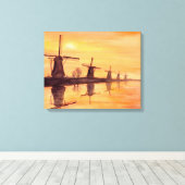Windmolens Zonneverf Waterverf Canvas Afdruk (Insitu (Houten vloer))