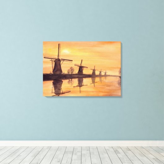 Windmolens Zonneverf Waterverf Canvas Afdruk (Insitu (Houten vloer))