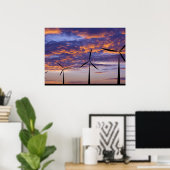 Windmolenturbine op zonsondergang poster (Thuiskantoor)