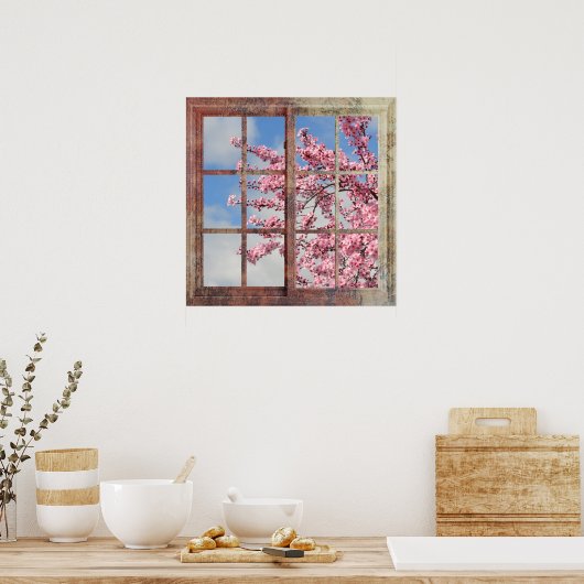 Window Cherry Blossom Tree Poster (Keuken)