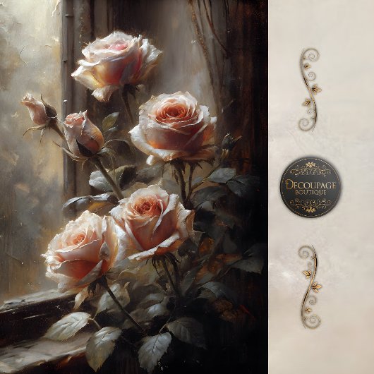 Window Roses in Blush Decoupage Tissuepapier