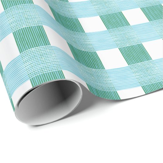 Windowpane Weave Gingham in Green and Aqua Cadeaupapier (Rol Hoek)