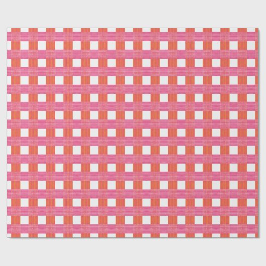 Windowpane Weave Gingham in Pink and Orange Cadeaupapier (Vlak)