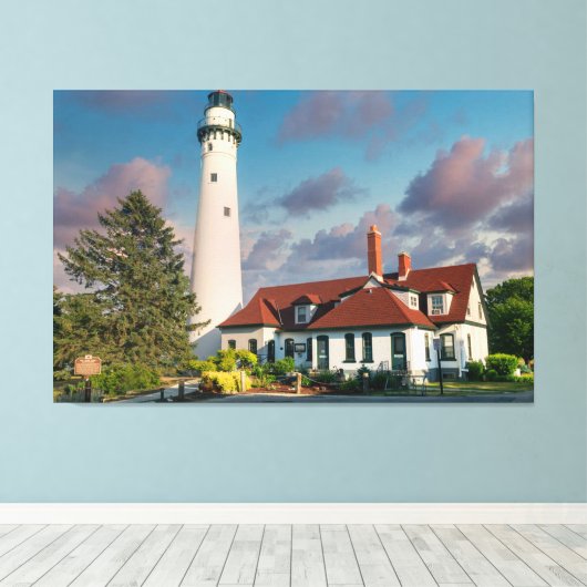 Windpunt Vuurtoren op Lake Michigan Canvas Afdruk (Insitu (Houten vloer))